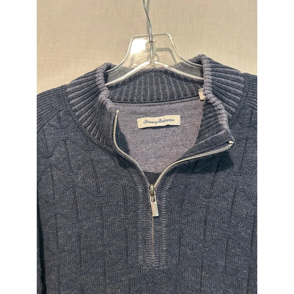 Tommy Bahama Mens XL Navy Blue Textured Geometric Quarter Zip Sweater 193-T42302